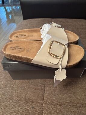 Women's Cream Buckle Slide Sandals